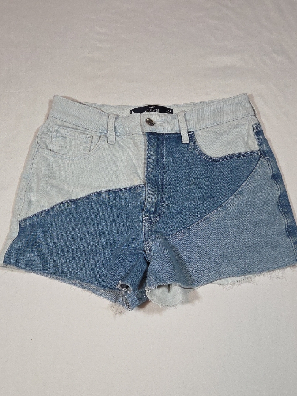 Hollister patchwork denim jean shorts size 5/27 ultra high waist mom 3”